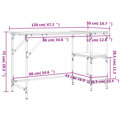 Desk Smoked Oak 120x50x75 cm Metal and Engineered Wood