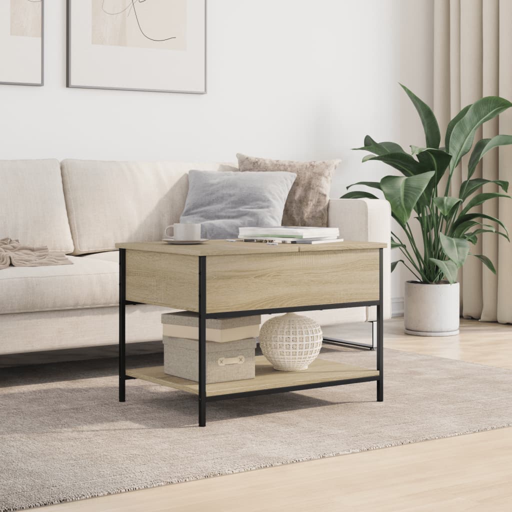 Coffee Table Sonoma Oak 70x50x50 cm Engineered Wood and Metal