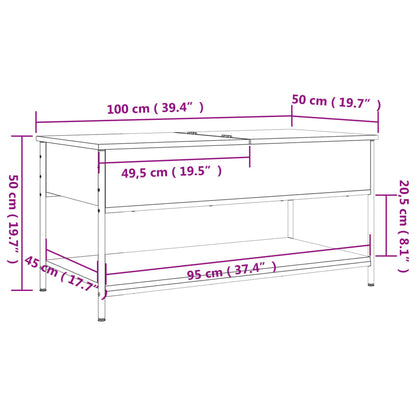 Coffee Table Sonoma Oak 100x50x50 cm Engineered Wood and Metal