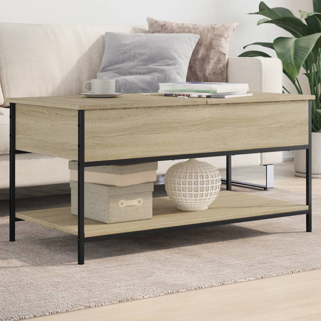 Coffee Table Sonoma Oak 100x50x50 cm Engineered Wood and Metal