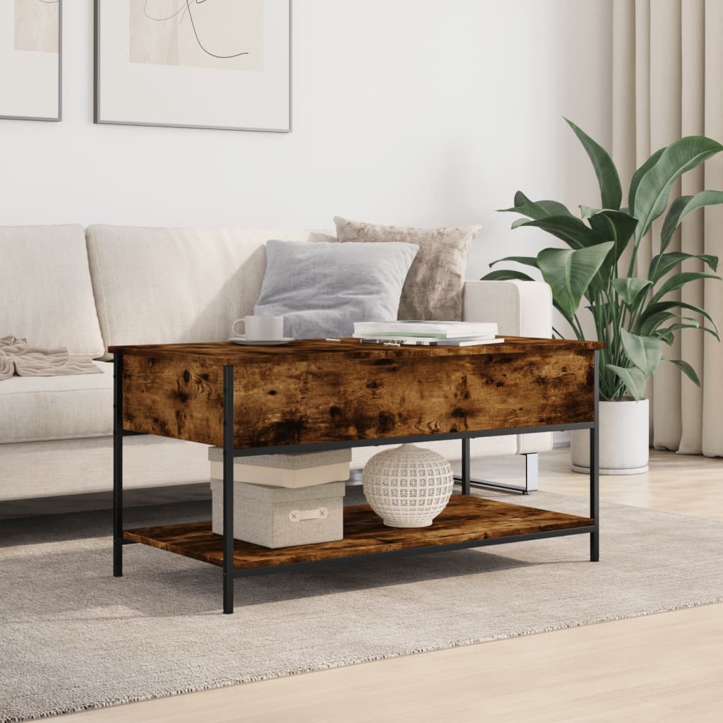 Coffee Table Smoked Oak 100x50x50 cm Engineered Wood and Metal