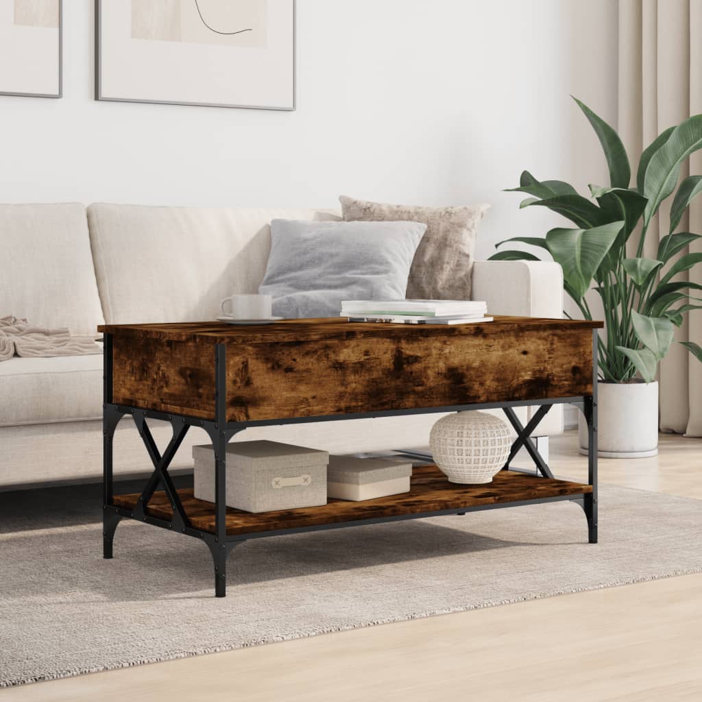 Coffee Table Smoked Oak 100x50x50 cm Engineered Wood and Metal