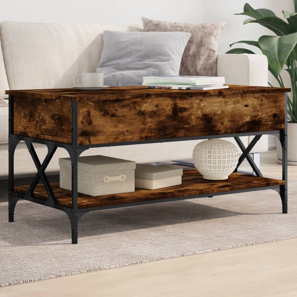 Coffee Table Smoked Oak 100x50x50 cm Engineered Wood and Metal