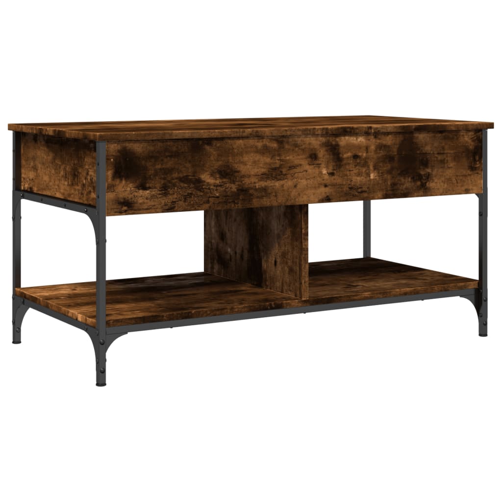 Coffee Table Smoked Oak 100x50x50 cm Engineered Wood and Metal