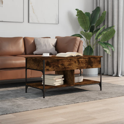 Coffee Table Smoked Oak 100x50x50 cm Engineered Wood and Metal