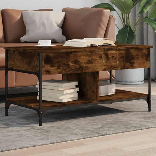 Coffee Table Smoked Oak 100x50x50 cm Engineered Wood and Metal