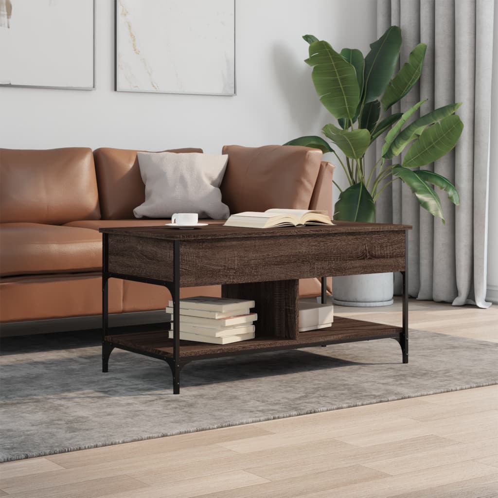 Coffee Table Brown Oak 100x50x50 cm Engineered Wood and Metal