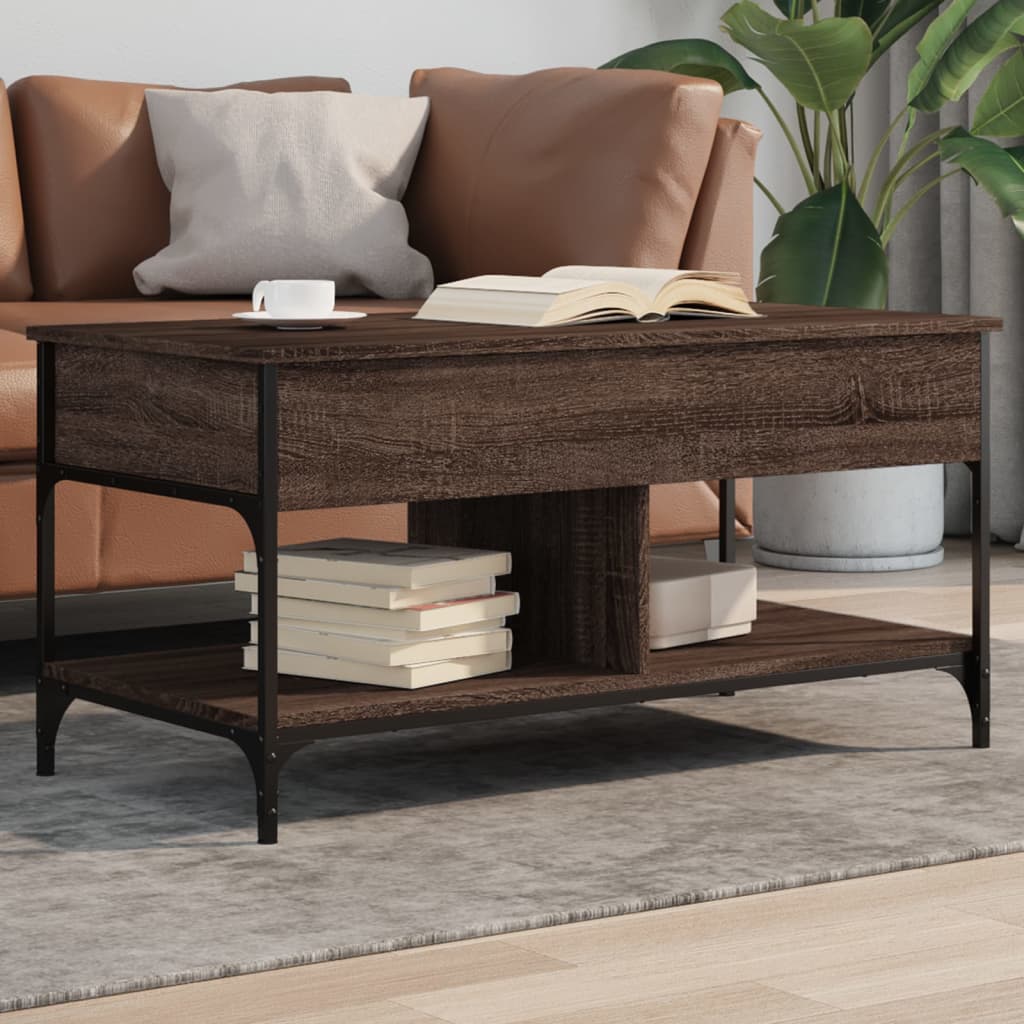 Coffee Table Brown Oak 100x50x50 cm Engineered Wood and Metal