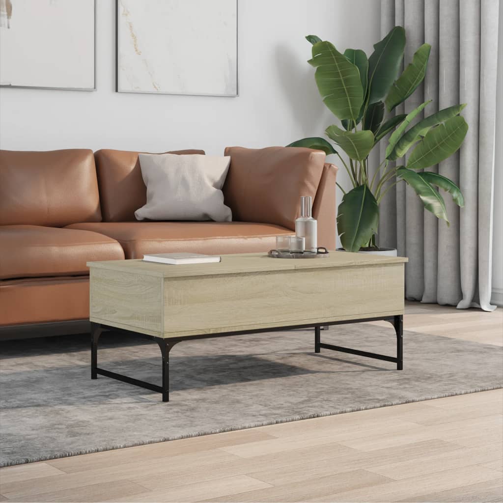 Coffee Table Sonoma Oak 100x50x40 cm Engineered Wood and Metal