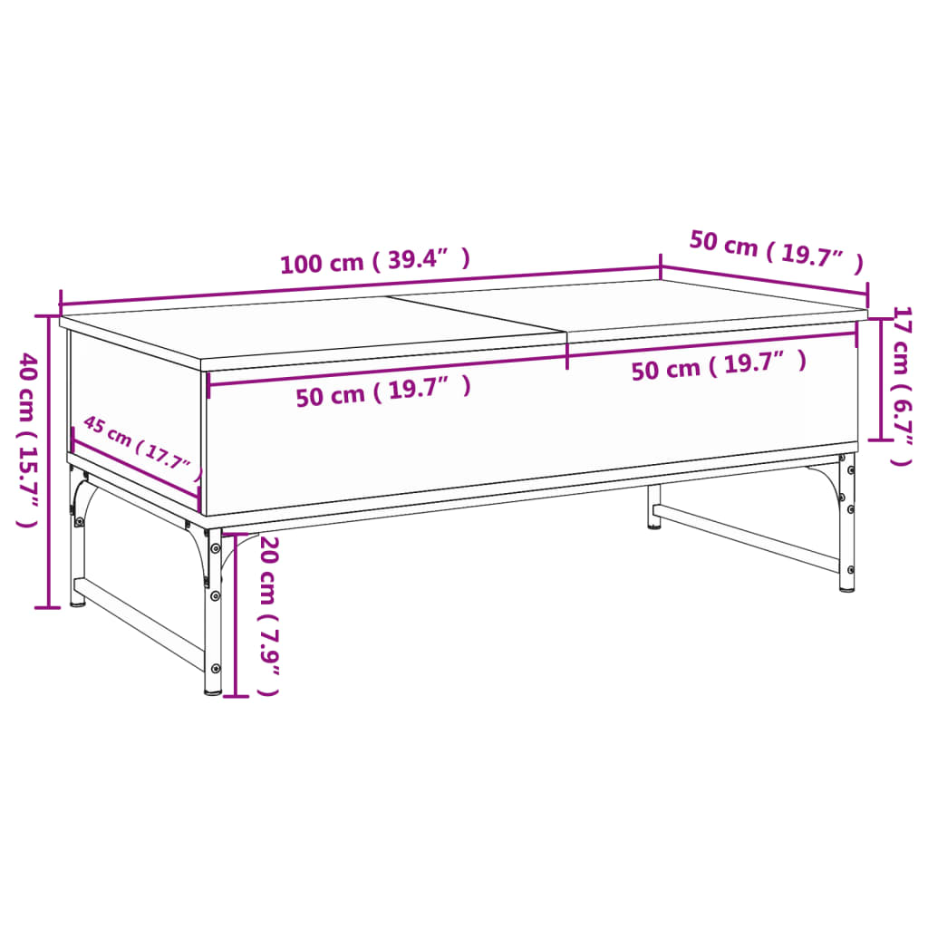 Coffee Table Sonoma Oak 100x50x40 cm Engineered Wood and Metal