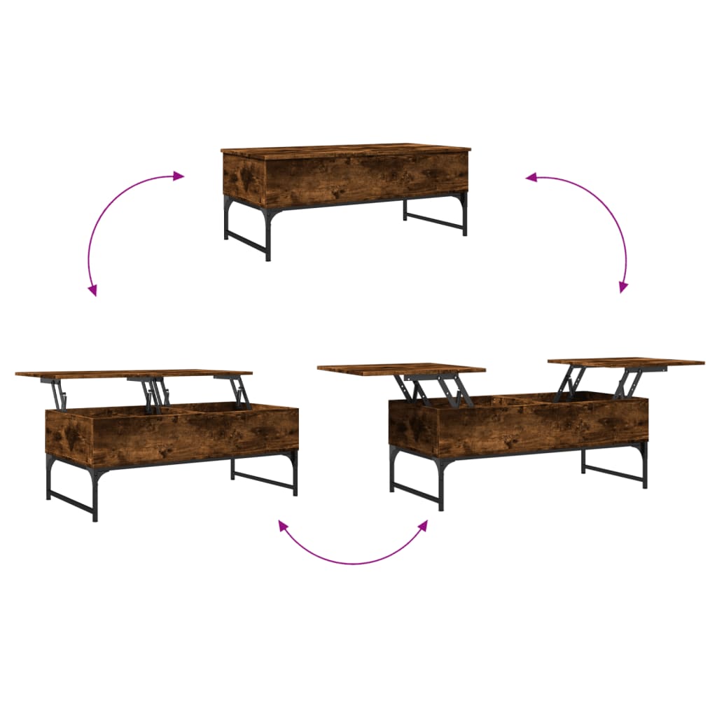 Coffee Table Smoked Oak 100x50x40 cm Engineered Wood and Metal