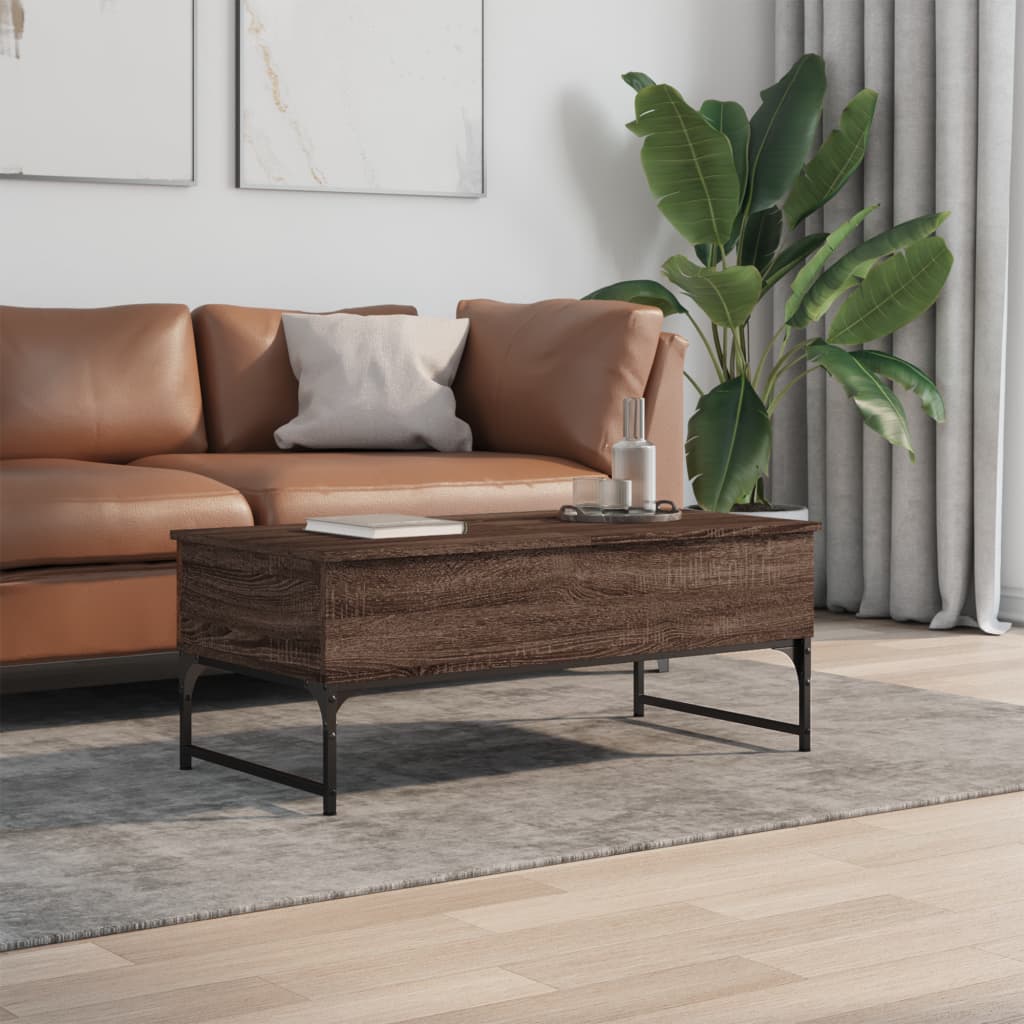 Coffee Table Brown Oak 100x50x40 cm Engineered Wood and Metal