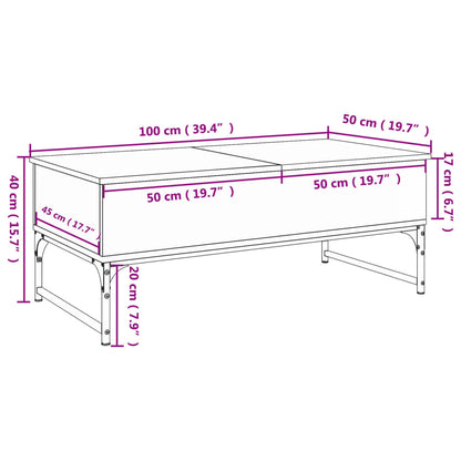 Coffee Table Brown Oak 100x50x40 cm Engineered Wood and Metal