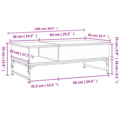 Coffee Table Sonoma Oak 100x50x35 cm Engineered Wood and Metal