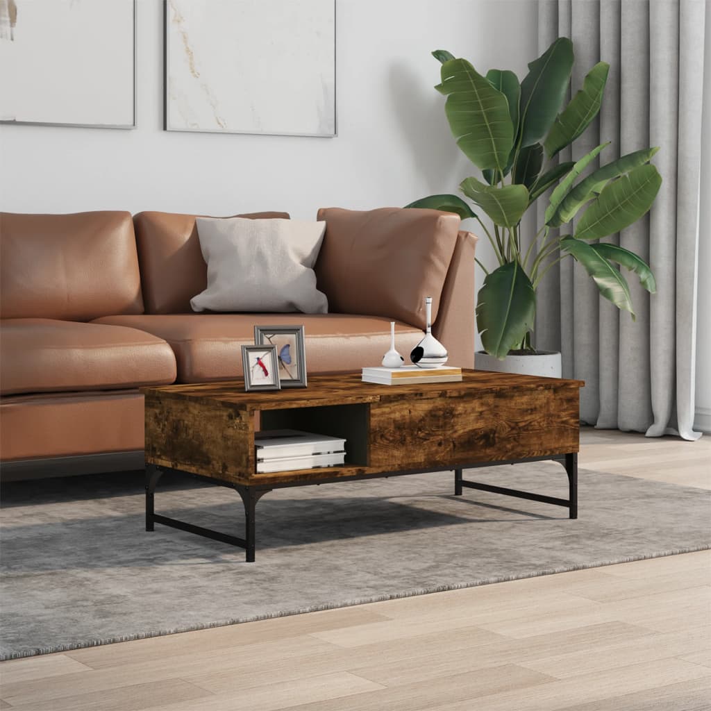 Coffee Table Smoked Oak 100x50x35 cm Engineered Wood and Metal