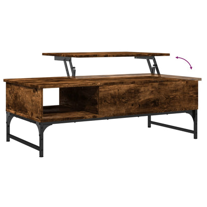 Coffee Table Smoked Oak 100x50x35 cm Engineered Wood and Metal