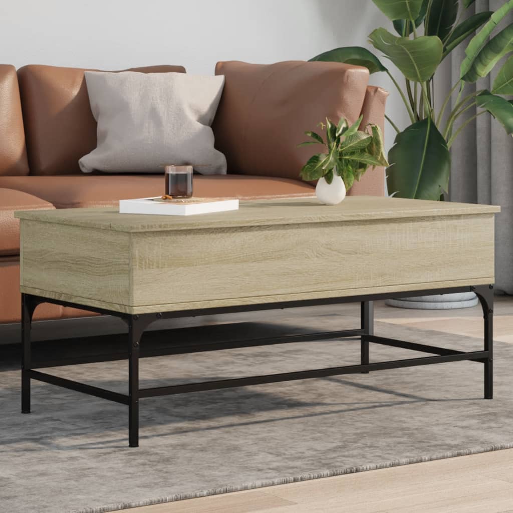 Coffee Table Sonoma Oak 100x50x45 cm Engineered Wood and Metal