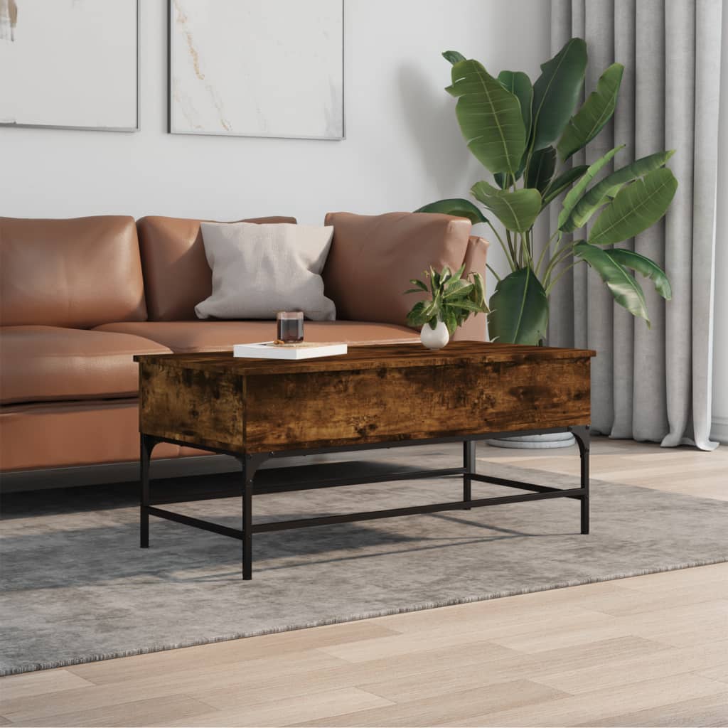 Coffee Table Smoked Oak 100x50x45 cm Engineered Wood and Metal