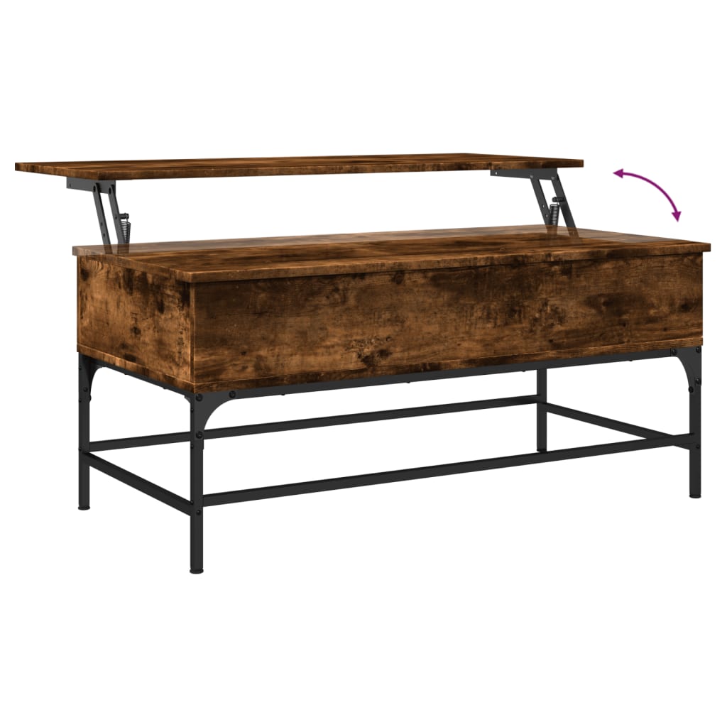 Coffee Table Smoked Oak 100x50x45 cm Engineered Wood and Metal