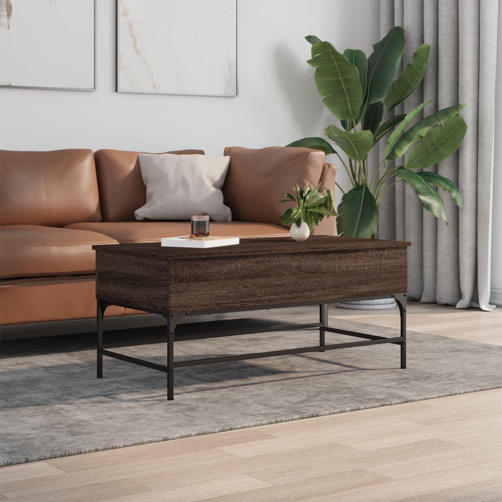 Coffee Table Brown Oak 100x50x45 cm Engineered Wood and Metal