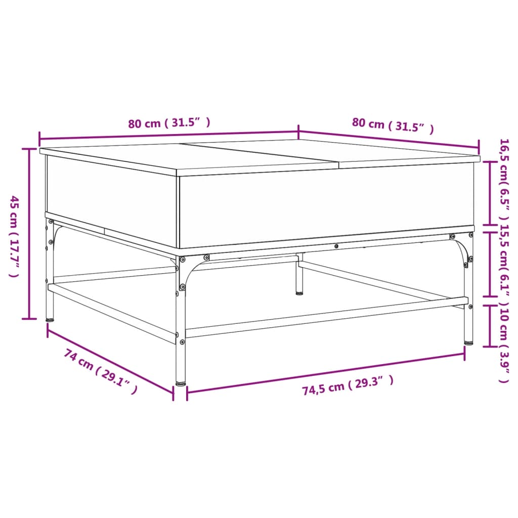 Coffee Table Sonoma Oak 80x80x45 cm Engineered Wood and Metal