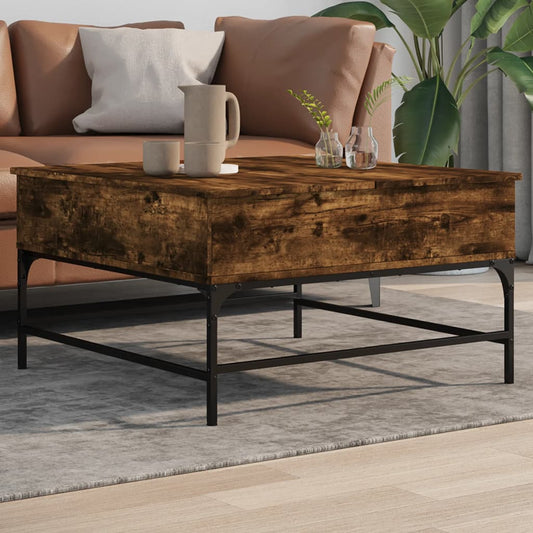 Coffee Table Smoked Oak 80x80x45 cm Engineered Wood and Metal