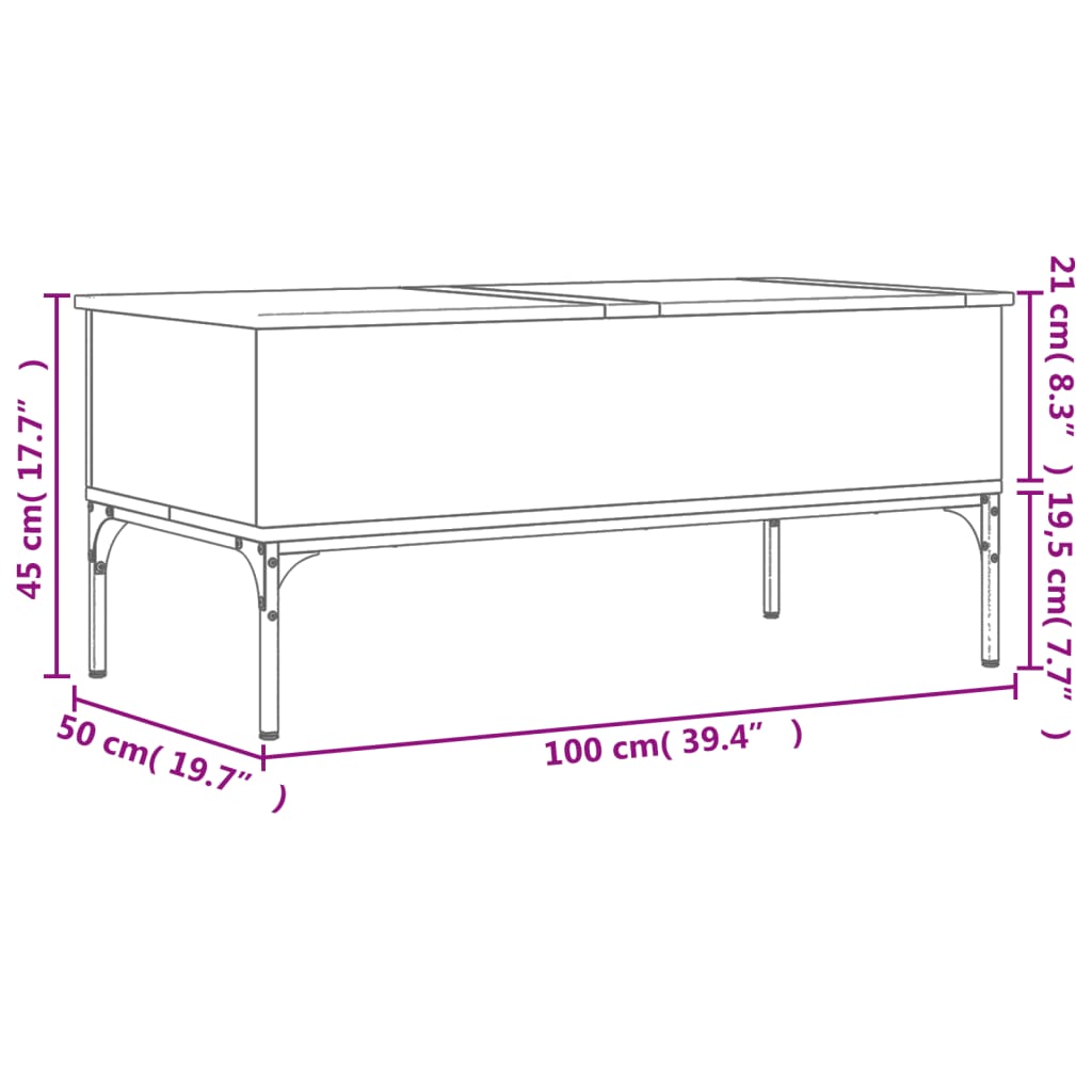 Coffee Table Sonoma Oak 100x50x45 cm Engineered Wood and Metal