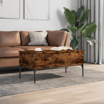 Coffee Table Smoked Oak 100x50x45 cm Engineered Wood and Metal