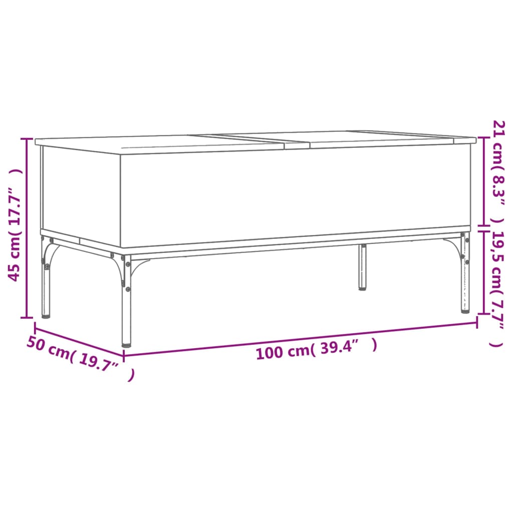 Coffee Table Brown Oak 100x50x45 cm Engineered Wood and Metal