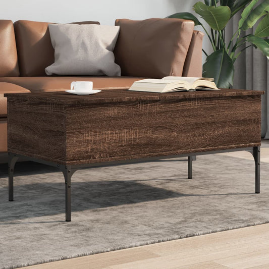 Coffee Table Brown Oak 100x50x45 cm Engineered Wood and Metal