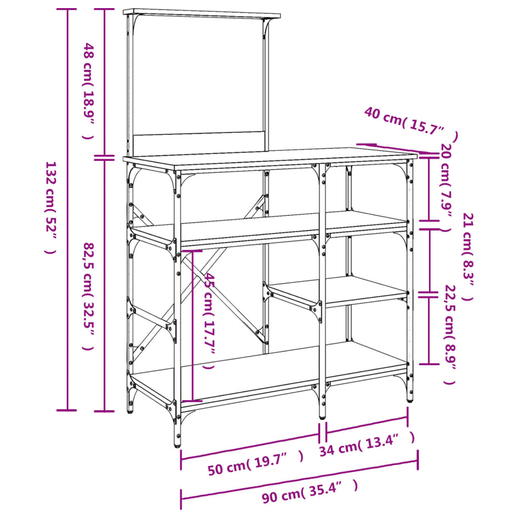 Baker's Rack Sonoma Oak 90x40x132 cm Engineered Wood and Metal