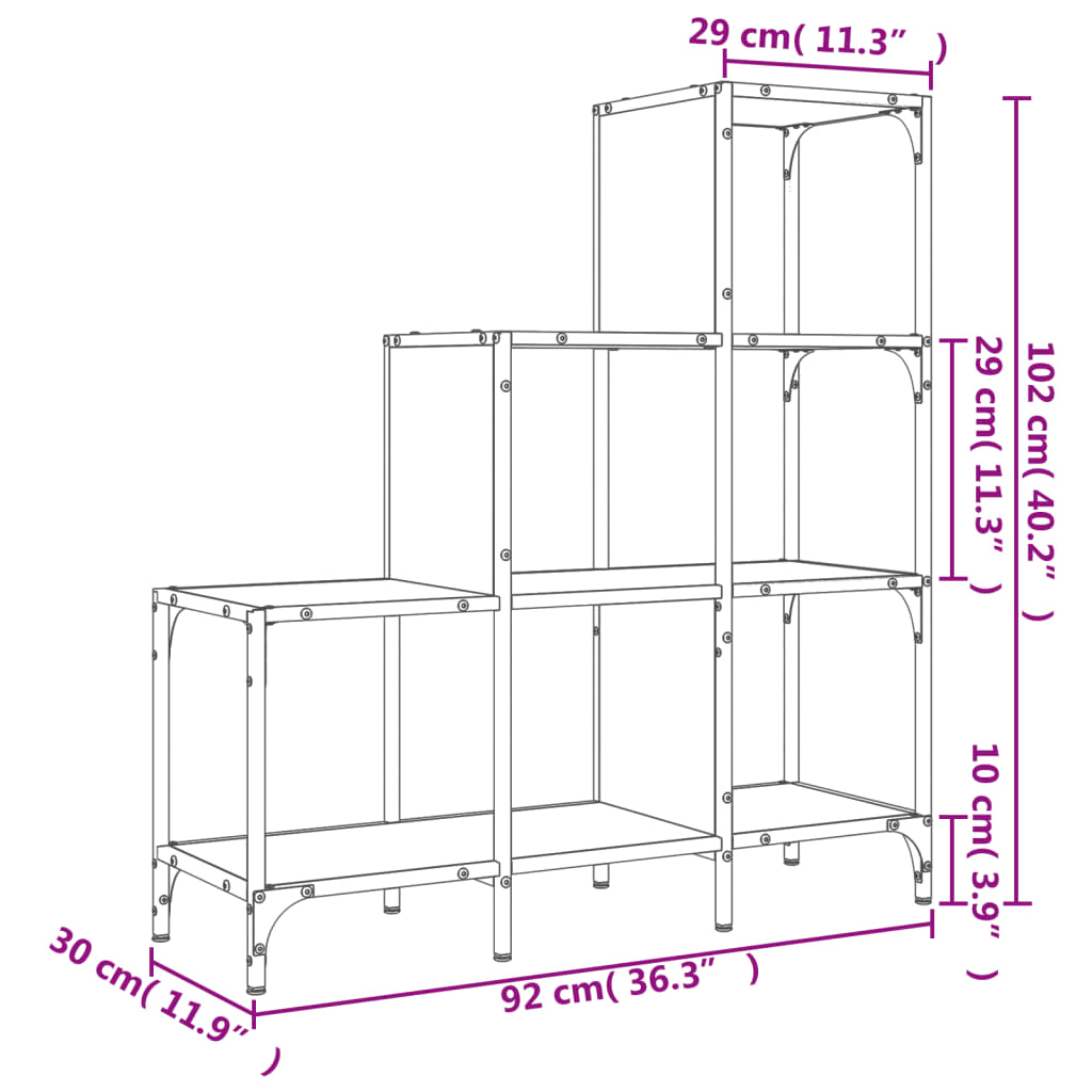 Bookcase Sonoma Oak 92x30x102 cm Engineered Wood and Metal