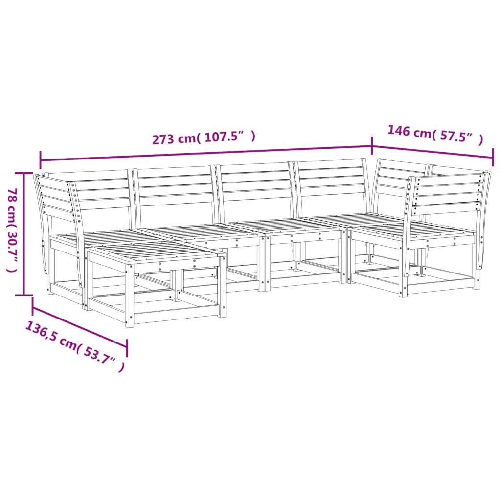 6 Piece Garden Sofa Set White Solid Wood Pine