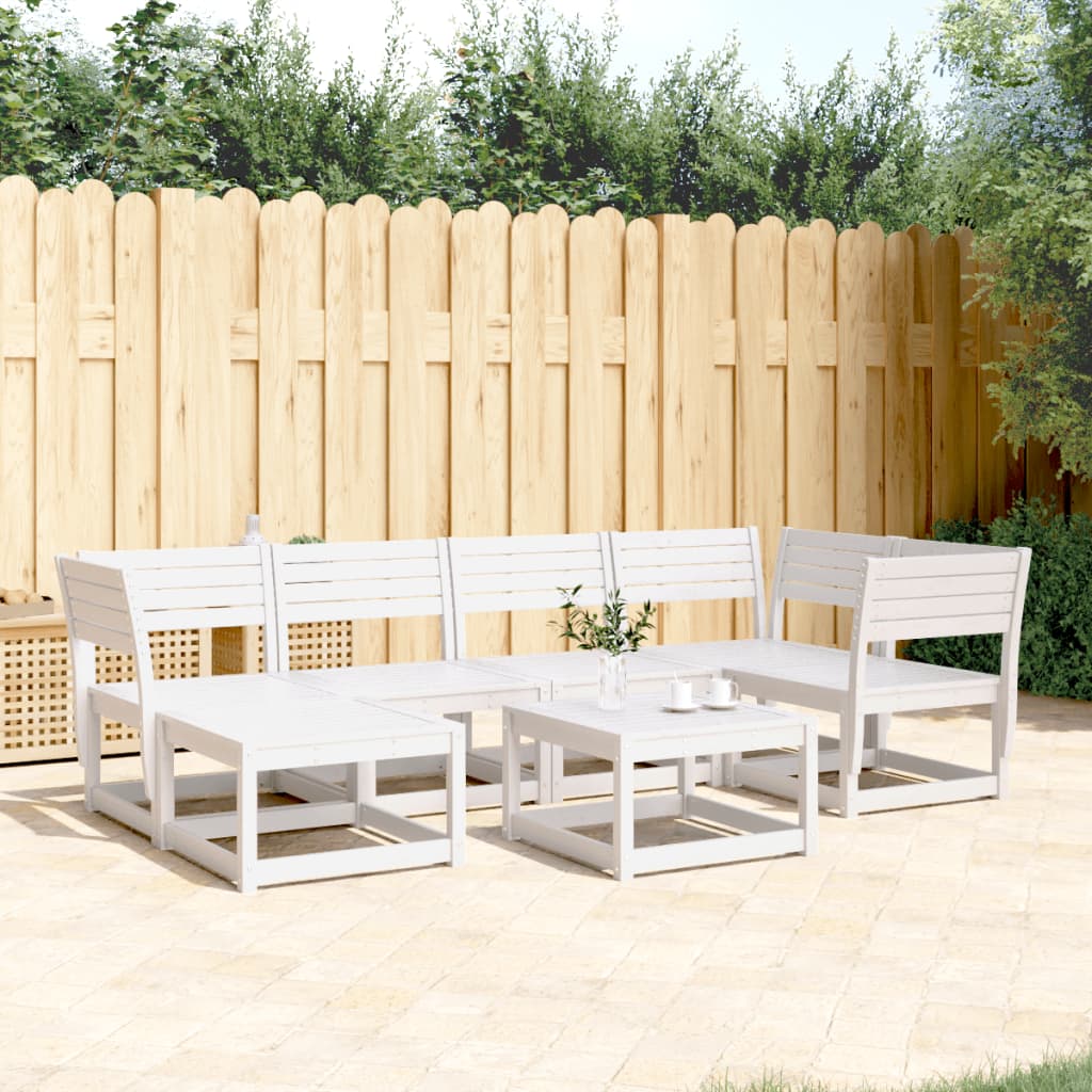 6 Piece Garden Sofa Set White Solid Wood Pine