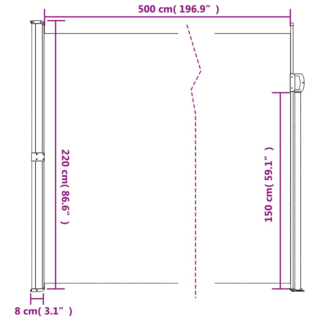 Retractable Side Awning Black 220x500 cm