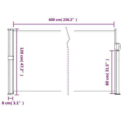 Retractable Side Awning White 120x600 cm