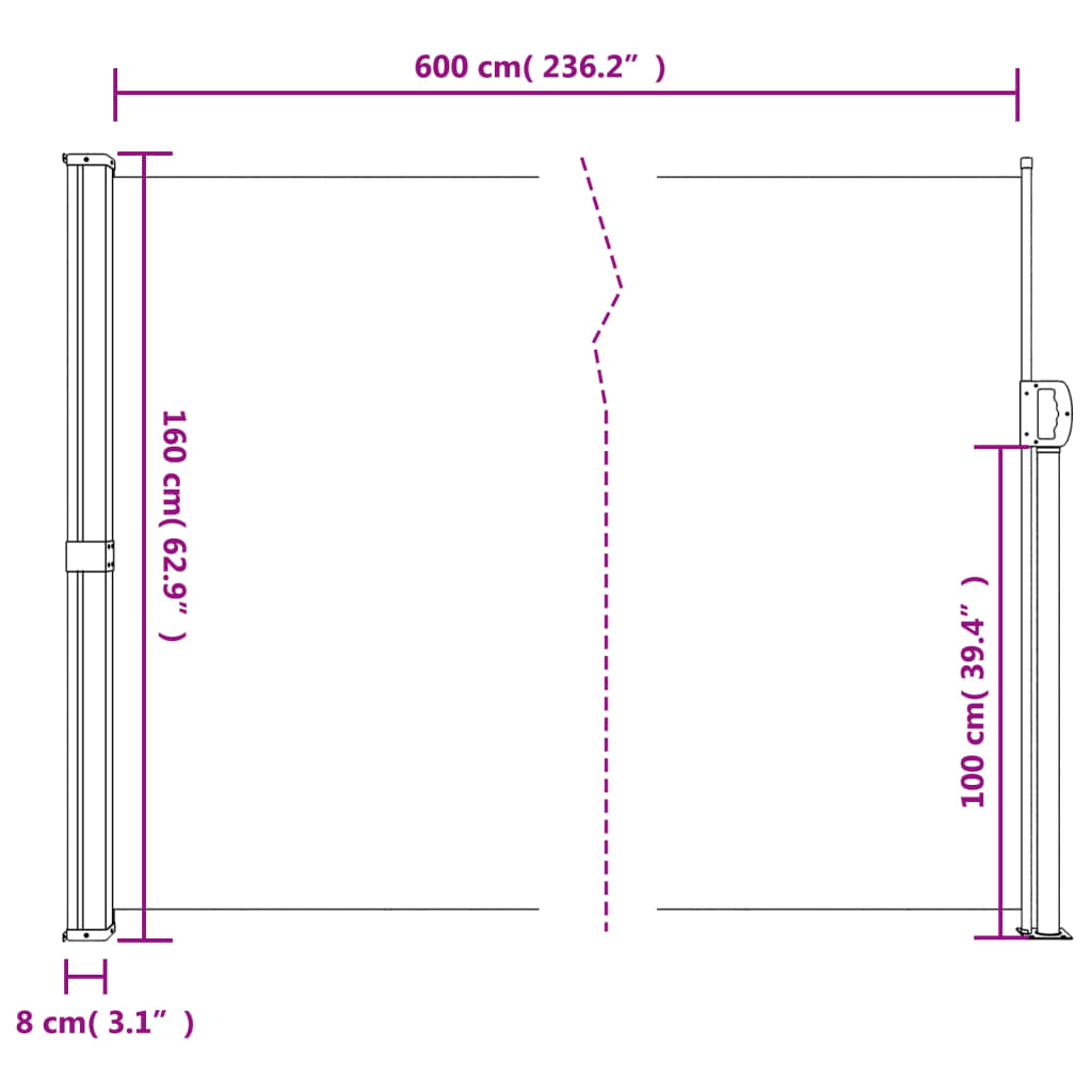 Retractable Side Awning White 160x600 cm