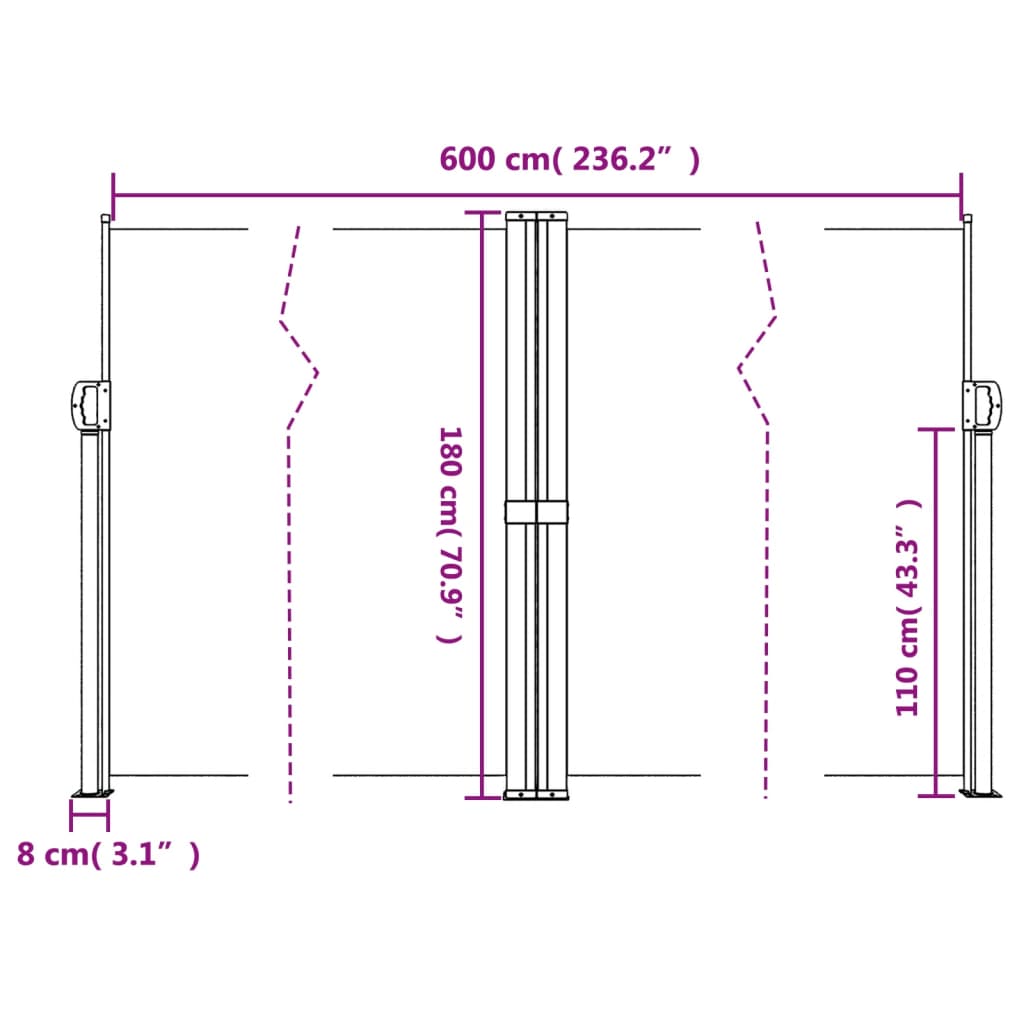 Retractable Side Awning Beige 180x600 cm