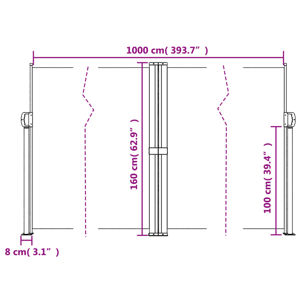 Retractable Side Awning Brown 160x1000 cm