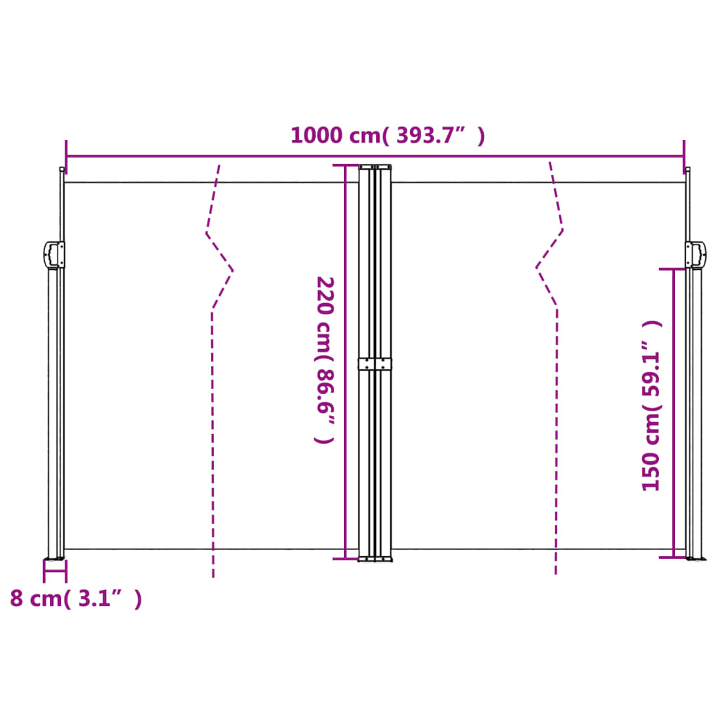 Retractable Side Awning Red 220x1000 cm