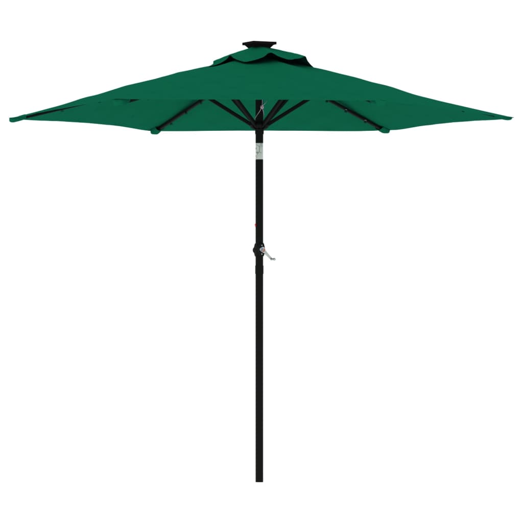 Garden Parasol with LEDs and Steel Pole Green 225x225x212cm