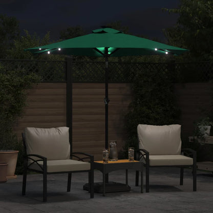 Garden Parasol with LEDs and Steel Pole Green 225x225x212cm