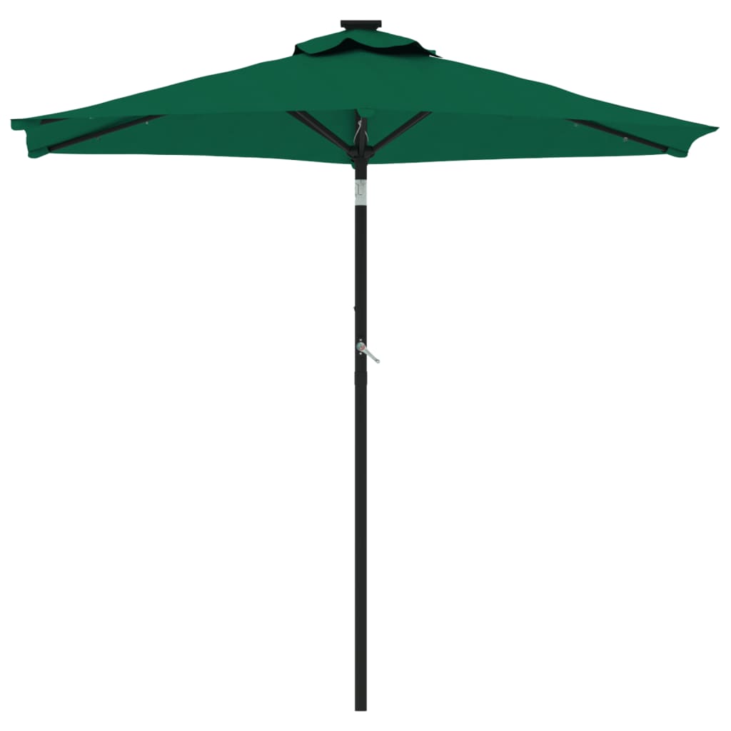 Garden Parasol with LEDs and Steel Pole Green 225x225x212cm