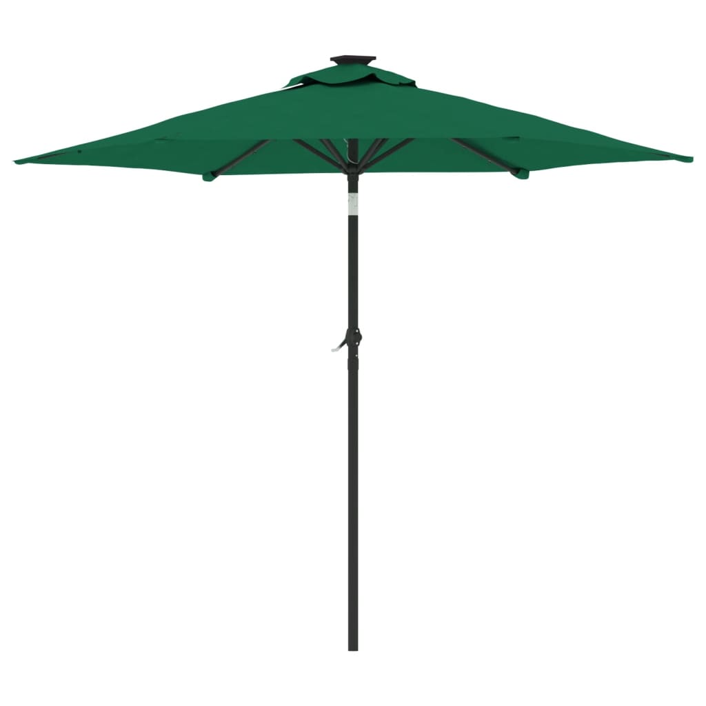 Garden Parasol with LEDs and Steel Pole Green 225x225x212cm