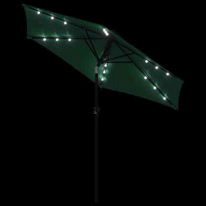 Garden Parasol with LEDs and Steel Pole Green 225x225x212cm