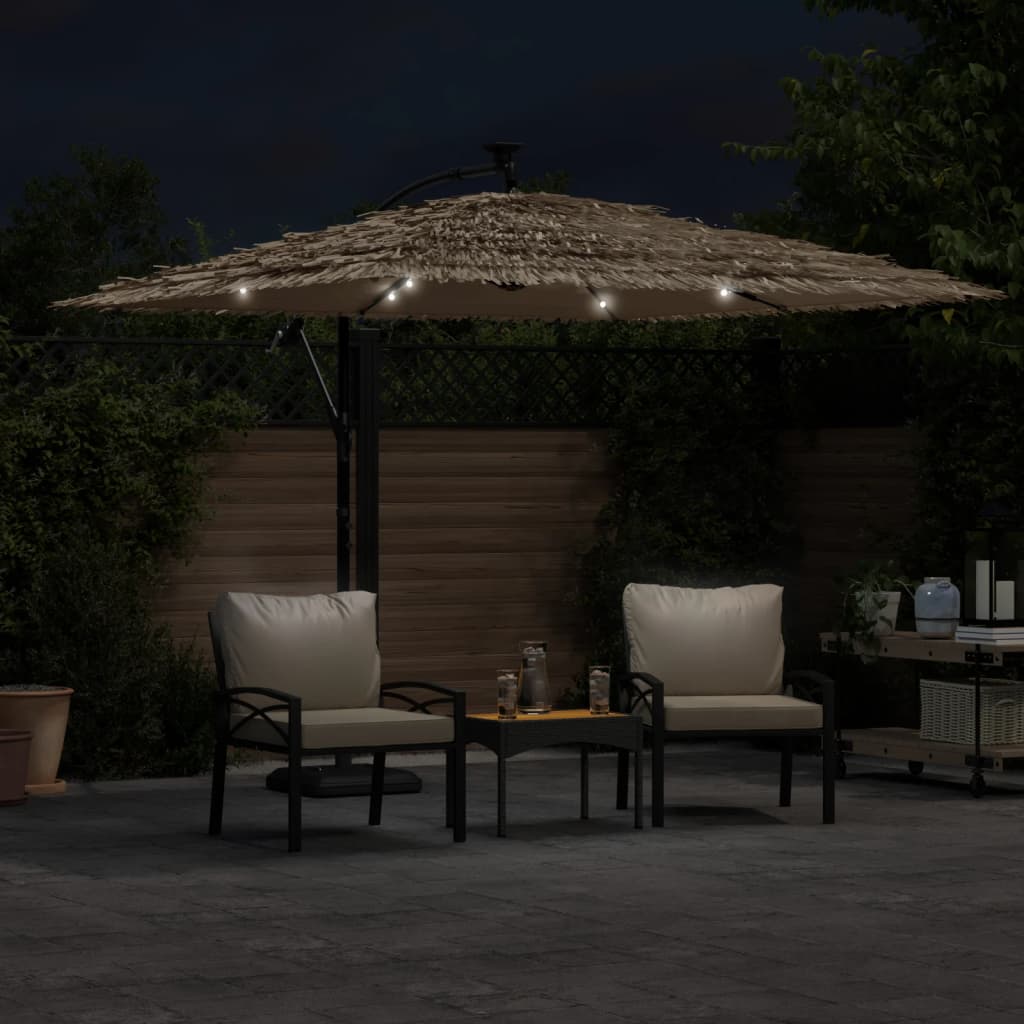 Garden Parasol with with LEDs and Steel Pole Brown 269x269x235 cm