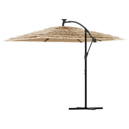 Garden Parasol with with LEDs and Steel Pole Brown 269x269x235 cm