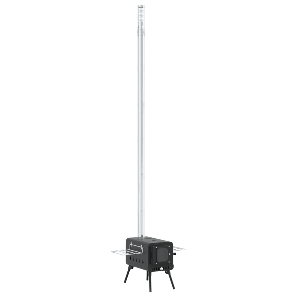 Tent Wood Stove with Chimney and Foldable Legs Black Steel