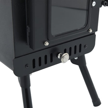 Tent Wood Stove with Chimney and Foldable Legs Black Steel