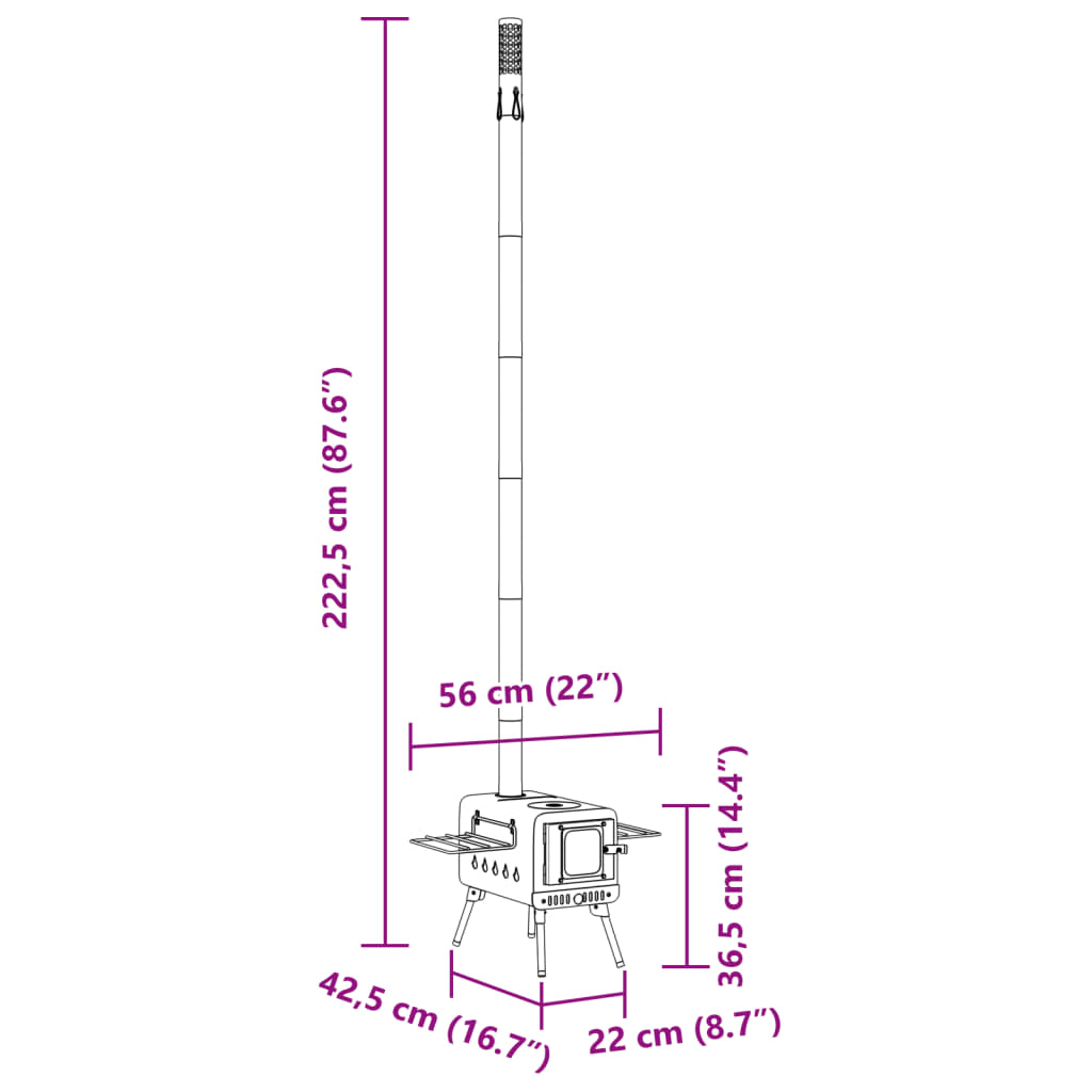 Tent Wood Stove with Chimney and Foldable Legs Black Steel